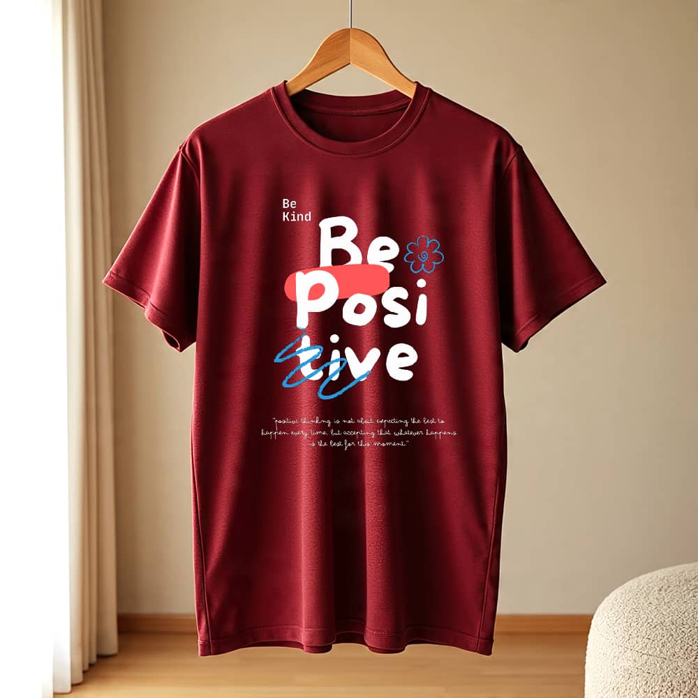 Women's Be Positive Yellow Premium Cotton Graphic Printed Regular T-shirt