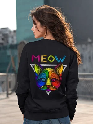 MEOW SWTS01 07 Black Cotton Sweatshirt for Women