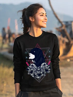 Women With Skull SWTS01 06 Women’s Black Sweatshirt – Skull Print